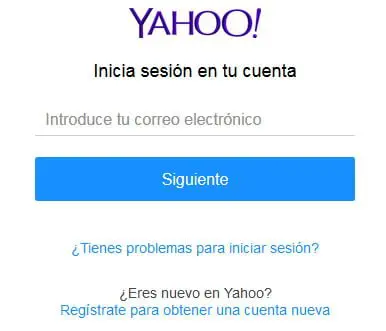 pantalla de inicio de sesión en yahoo.com