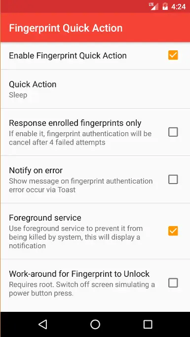 fingerprint quick action