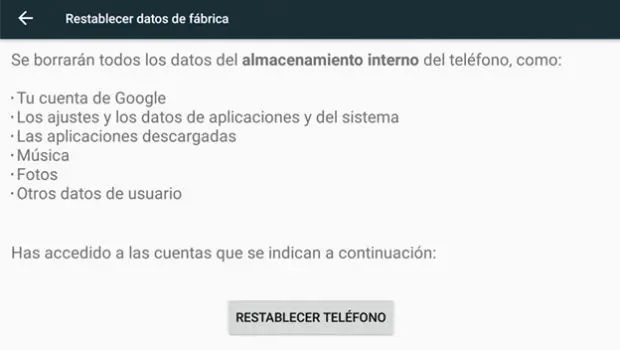 restablecer ajuestes de fábrica en android