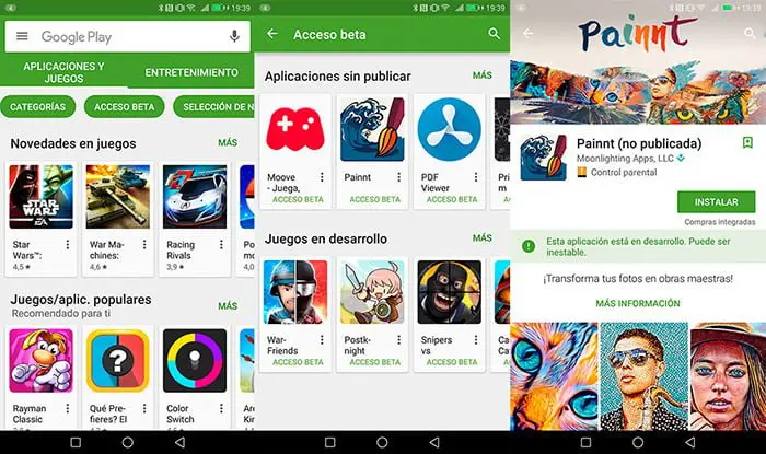 probar apps beta android