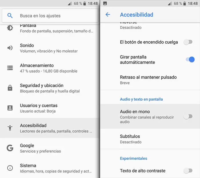 configurar sonido mono en android
