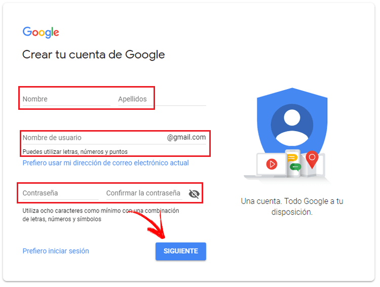 Crear una cuenta en Google Playstore