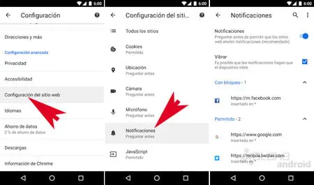 deshabilitar notificaciones web en Android desde Chrome